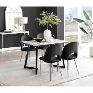 Furniture Box Carson White Marble Effect Dining Table and 4 Black Arlon Silver Leg Chairs