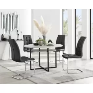 Furniturebox Adley Grey Concrete Effect 120cm Storage Dining Table & 4 Black Murano Silver Leg Faux Leather Chairs