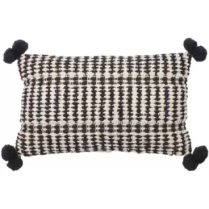 Ayaan Tufted Knot 100% Cotton Pom Pom Cushion Cover, Black, 30 x 50 Cm - Furn