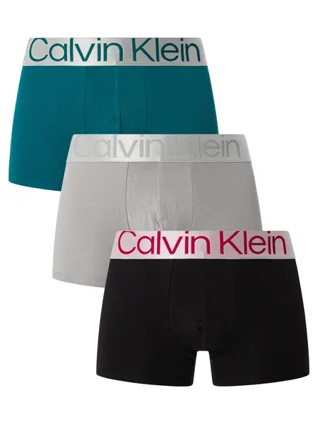 Calvin Klein 3 Pack Reconsidered Steel Trunks Black/Grey/Green XL