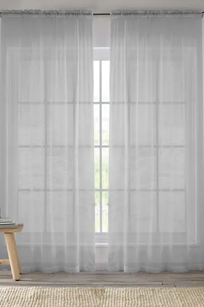 Enhanced Living Sheer Plain Woven Voile Slot Top Curtain Panel Pair Silver