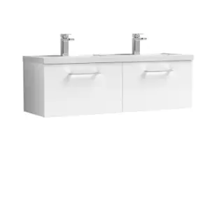 Nuie Arno 1200mm Wall Hung 2 Drawer Vanity & Double Polymarble Basin Gloss White