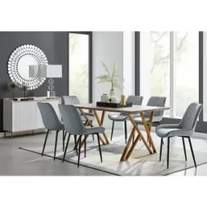 Taranto Oak Effect Dining Table and 6 Grey Pesaro Black Leg Chairs - Elephant Grey