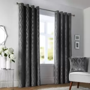 Marco Geometric Woven Jacquard Eyelet Curtains, Slate, 46 x 72" - Curtina