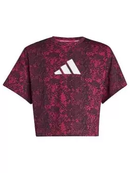 adidas Junior Girls Training Icons Print Tee, Pink Multi, Size 13-14 Years