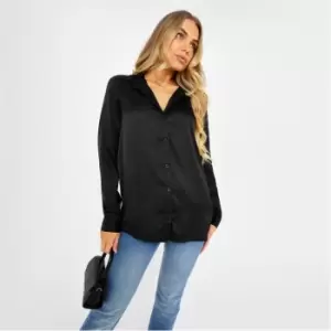 I Saw It First Balloon Sleeve Satin Shirt - Black