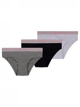 Jack Wills Girls 3 Pack Boxed Hipster Briefs - Grey/Black/White, Multi, Size Age: 10-11 Years, Women