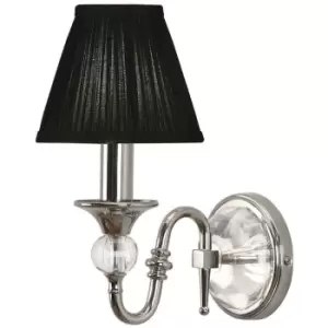 Diana Luxury Single Curved Arm Traditional Wall Light Nickel Crystal Black Shade