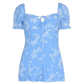 Jack Wills Connie Ditsy Print Playsuit - Pale Blue