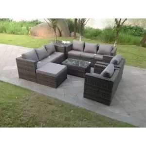 Fimous 8 Seater Outdoor Rattan Lounge Sofa Complete Set with Rectangular Coffee Table and Big Footstool