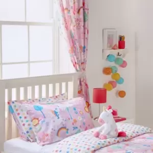 little furn Furn. Unicorn Patterned Pencil Pleat Curtains (pair) Cotton Polyester Pink (168X183Cm)