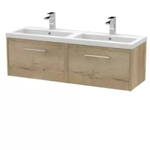 Hudson Reed Juno 1200mm Wall Hung 2 Drawer Vanity & Double Polymarble Basin - Autumn Oak