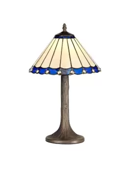 1 Light Tree Like Table Lamp E27 With 30cm Tiffany Shade, Blue, Crystal, Aged Antique Brass