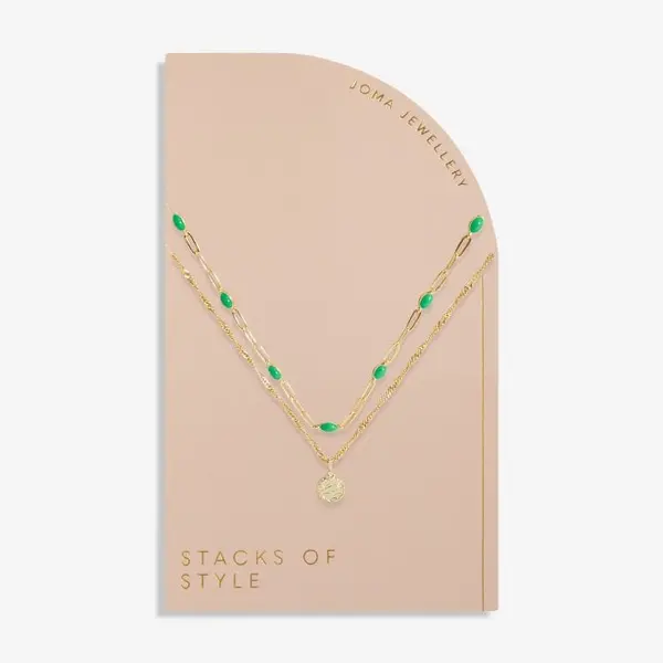 Stacks Of Style Green Enamel Gold 45cm 40cm + 5cm Necklace 7099