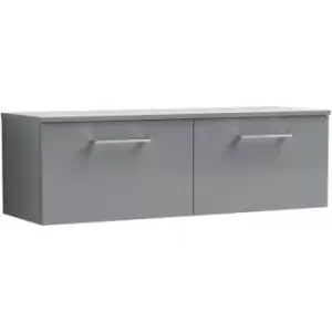 Nuie Arno Gloss Cloud Grey 1200mm Wall Hung 2 Drawer Vanity Unit with Worktop - ARN1322W2 - Cloud Grey