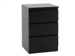 Seconique Malvern Black 3 Drawer Bedside Table