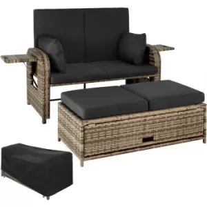 Tectake - Rattan garden set Crete 2 Seats, 1 Stool - 2 seater sofa, garden sofa, recliner sofa - nature - nature