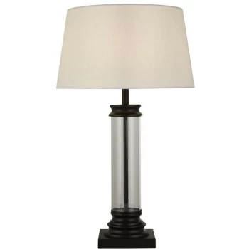 Searchlight Pedestal Table Lamp Glass Column & Black, White Shade