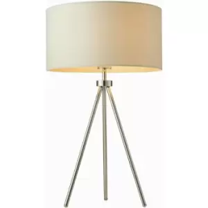 Modern Tripod Table Lamp Chrome & Ivory Shade Slim Metal Leg Bedside Desk Light