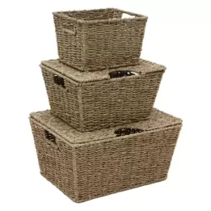 Jvl Seagrass Set Of 3 Rectangular Lidded Storage Storage Baskets