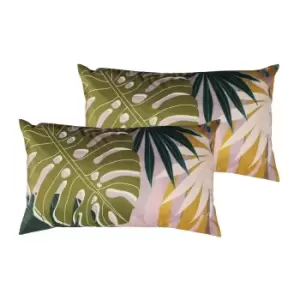 Leafy Rectangular Outdoor Twin Pack Cushion Blush