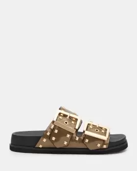 AllSaints Sian Metallic Leather Studded Sandals