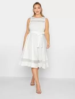 Yours Mesh Panel Skater Dress - White, Size 18, Women