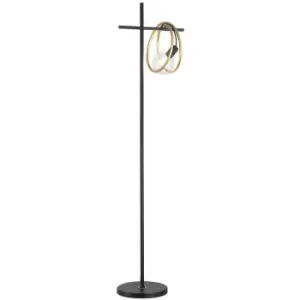 Luminosa Wales Double Ring Floor Lamp, E27, Matt Black, Painted Gold