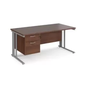 Office Desk Rectangular Desk 1600mm With Pedestal Walnut Top With Silver Frame 800mm Depth Maestro 25 MCM16P2SW