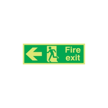 Fire Exit Arrow Left Photoluminescent Rigid PVC Sign - 450 X 150MM