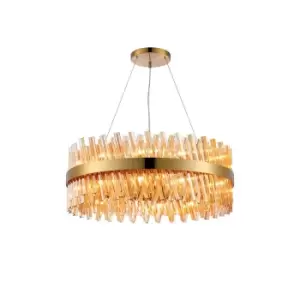 Lysander 24 Light G9, Ceiling Pendant Round, Brass, Amber Item Weight: 23.13kg