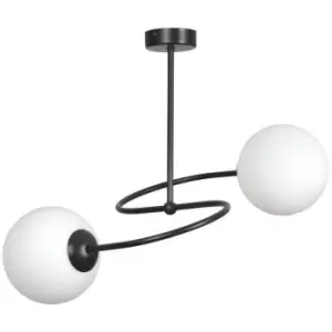 Emibig Selbi Black Globe Multi Arm Semi Flush Ceiling light with White Glass Shades, 2x E14