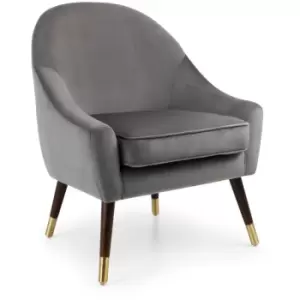 Stalbridge - Arm Chair Grey Velvet Fabric Upholstered Wood Gold Tip Legs