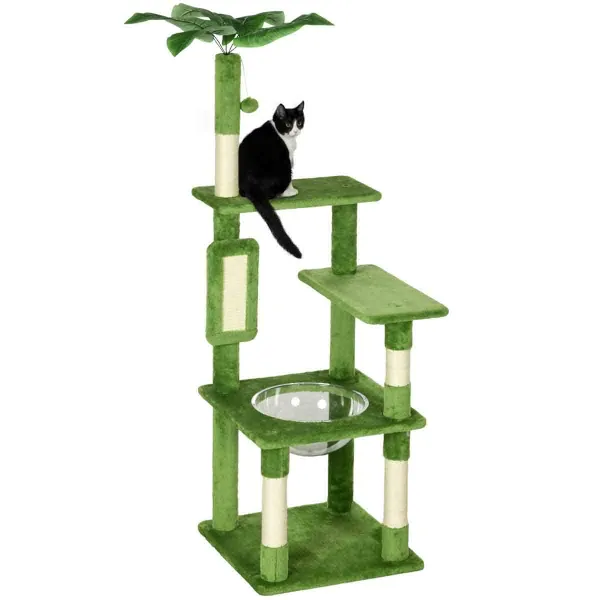 PawHut 142cm Cat Tree Tower w/ Scratching Post - Green