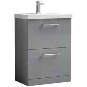 Nuie Arno Gloss Cloud Grey 600mm 2 Drawer Vanity Unit with 50mm Profile Basin - ARN1333D - Cloud Grey