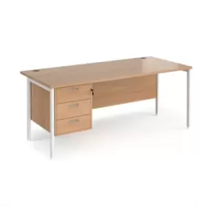 Office Desk Rectangular Desk 1800mm With Pedestal Beech Top With White Frame 800mm Depth Maestro 25 MH18P3WHB