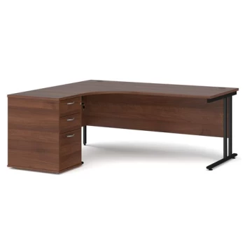 Office Desk Left Hand Corner Desk 1800mm With Pedestal Walnut Top With Black Frame Maestro 25