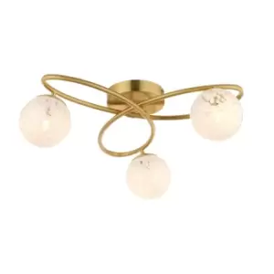 Maye 3 Light Multi Arm Glass Semi Flush Ceiling Lamp Satin Brass