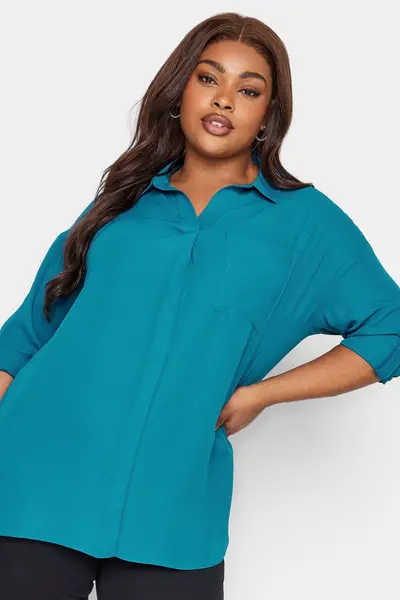 Yours Half Placket Blouse Blue