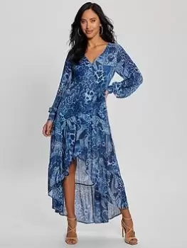 Guess Nuovo Bahia Wrap Long Dress - Nordic Sea Kashmir, Multi, Size S, Women