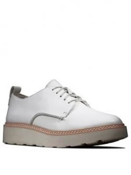 Clarks Trace Walk Leather Wedge Trainers - White