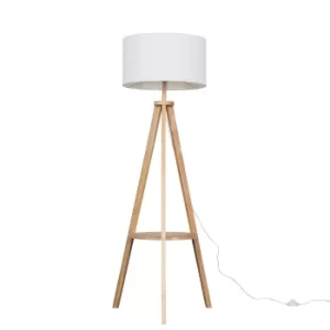 Morrigan Light Wood Tripod Floor Lamp with XL White Reni Shade