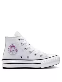 Converse Chuck Taylor All Star Hi Childrens Girls Eva Lift Glitter Platform Trainers -White/Silver, White/Silver, Size 10