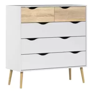 Oslo Chest Of 5 Drawers (2+3) In White And Oak Effect