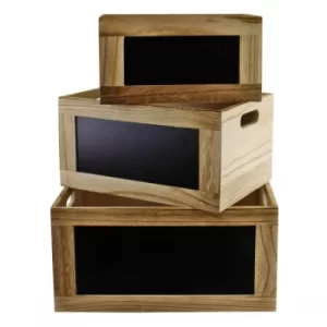 Set of 3 Wooden Chalkboard Storage Crates