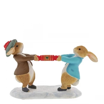 Peter Rabbit and Benjamin Pulling a Cracker Figurine