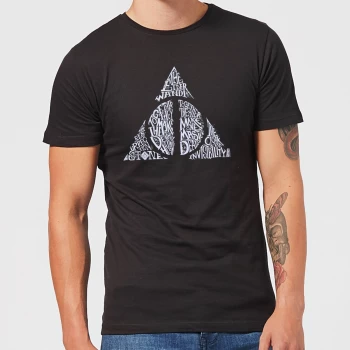 Harry Potter Deathly Hallows Text Mens T-Shirt - Black - 3XL - Black