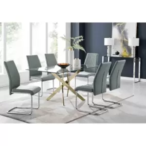 Furniture Box Leonardo 6 Gold Dining Table and 6 Grey Lorenzo Chairs