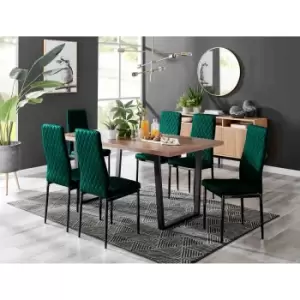 Furniture Box Kylo Brown Wood Effect Dining Table and 6 Green Velvet Milan Black Leg Chairs