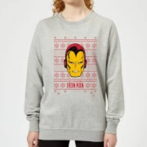 Marvel Iron Man Face Womens Christmas Sweatshirt - Grey - 5XL